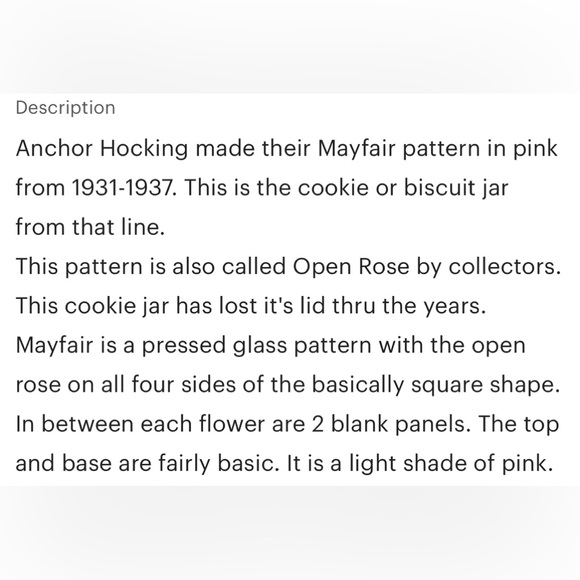 Vintage Anchor Hocking Mayfair pink rose cookie or biscuit Jar 1931-1937 - Picture 6 of 6